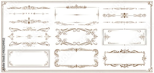 Ornate decorative frames and dividers in a light brown tone