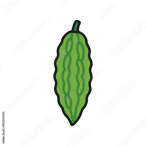 Vector image of a bitter gourd, also known as karela.