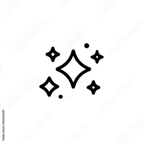 Simple, black outline graphic of several radiating, diamond-shaped sparkle icons