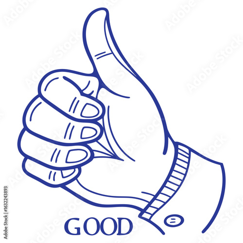 minimalist, sky, blue, vector, thumbsup, hand, good, word, symbolizing, approval, design, graphic, icon, illustration, sign, symbol, simple, clean, positive, like