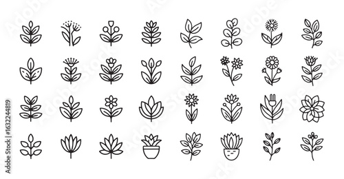 Black leafs, environment, and nature eco sign. Plant outline icon. Vector eps 10