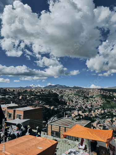 Panoramic view of city of La Paz, sunny day with few clouds