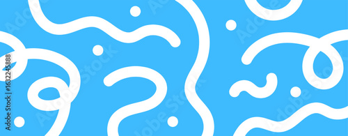 White Squiggle Memphis Seamless Pattern on Blue Background Vector
