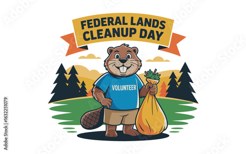 Beaver volunteer collecting trash in nature vector