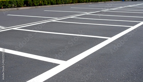 Wallpaper Mural Perspective view of marked parking lot spaces on asphalt, near green hedge Torontodigital.ca