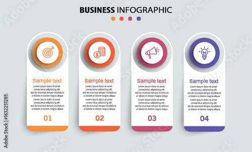 Business infographic design template with 4 options, steps or processes. Can be used for workflow layout, diagram, annual report, web design	

