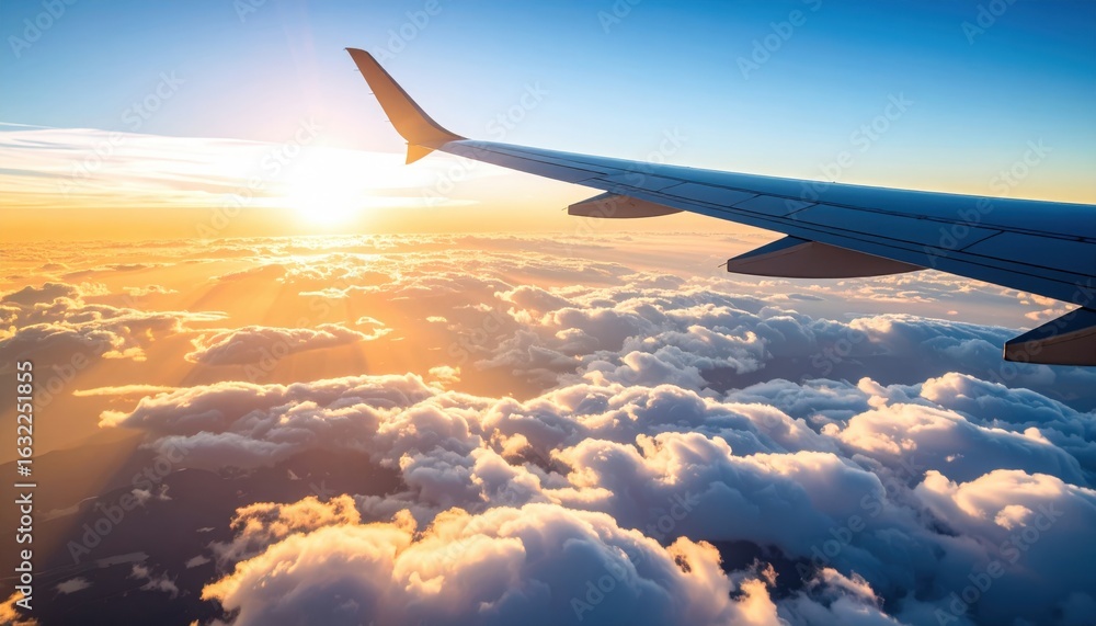 Fototapeta premium Sunrise View From Airplane Window With Clouds
