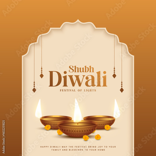 Happy Diwali - festival of lights colorful poster template design with decorative diya lamp. vector illustration.  Indian festival of lights Happy Diwali, holiday Background, Diwali celebration.