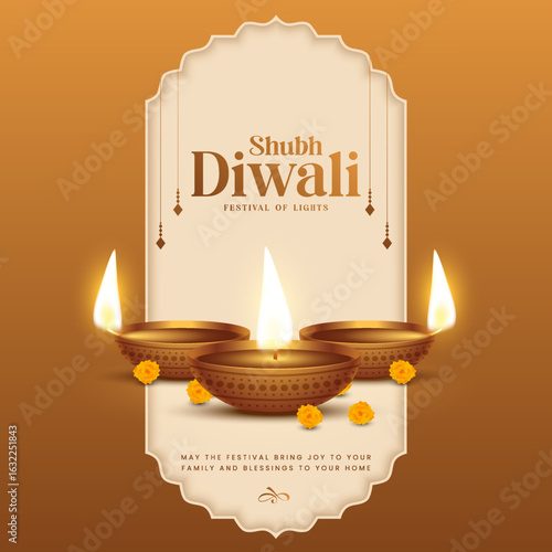 Happy Diwali - festival of lights colorful poster template design with decorative diya lamp. vector illustration.  Indian festival of lights Happy Diwali, holiday Background, Diwali celebration.
