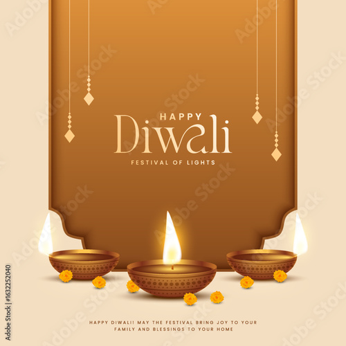Happy Diwali - festival of lights colorful poster template design with decorative diya lamp. vector illustration.  Indian festival of lights Happy Diwali, holiday Background, Diwali celebration.