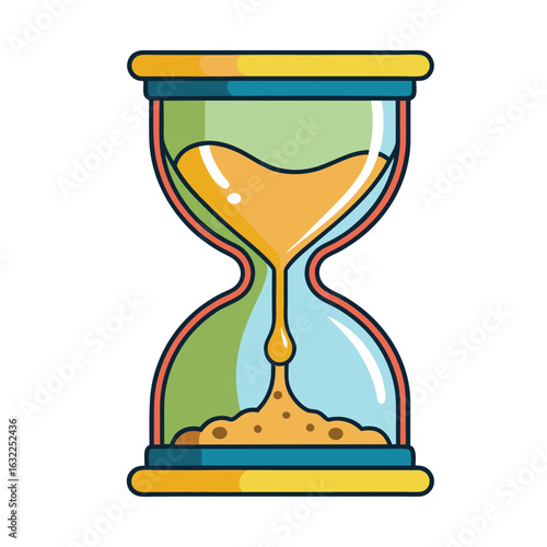 Hourglass with melting sand flowing down on a clean white background