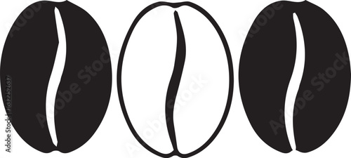 Coffee Bean Icons Vector Set – Black and Outline Coffee Symbols