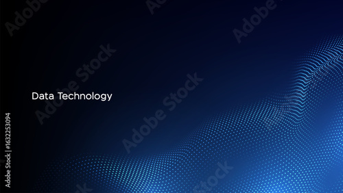Digital Technology Presentation Background.  Cyber Big Data Flow Particles Bokeh. Digital Neural Network. Concept of AI Artificial Intelligence Technology Machine Deep Learning.