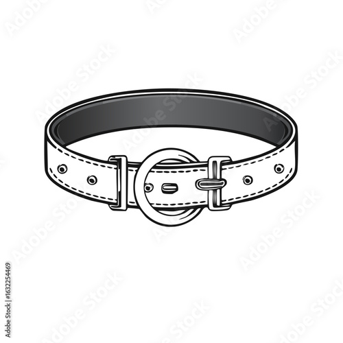 Black and white line art illustration of a pet dog collar with a metal buckle