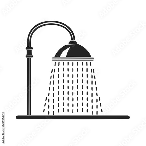 Bathroom Shower Head with Flowing Water Streams Illustration for Sanitary Systems and Fixtures