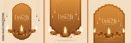 Happy Diwali - festival of lights colorful poster template design with decorative diya lamp. vector illustration.  Indian festival of lights Happy Diwali, holiday Background, Diwali celebration.