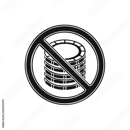 No Casino or Gambling Symbol. Prohibition Sign with Poker Chips.