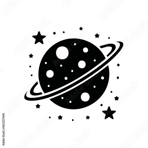 Planet with Rings and Stars Cosmos Celestial Galaxy Flat Vector Illustration