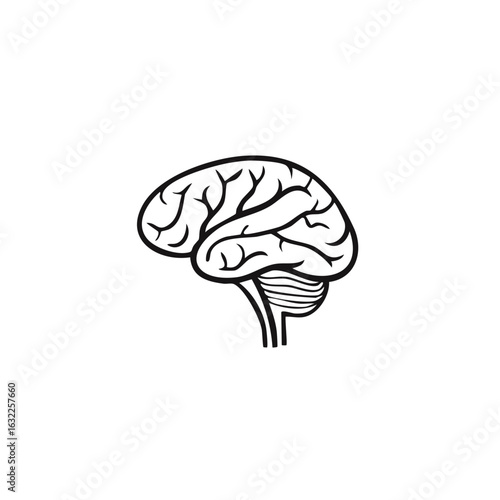Simple line art icon of a human brain for science and psychology concepts