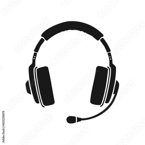 Headset with Microphone Silhouette Black Illustration Modern Vector Audio Equipment for Online Communication