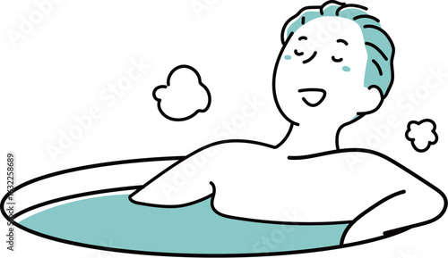 気持ちよく入浴しているお父さん_単色