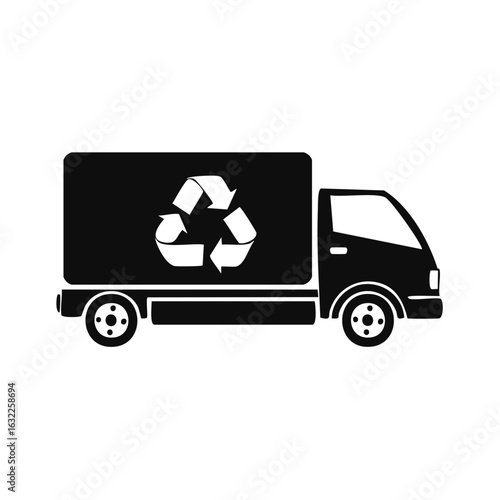 Recycling Truck Vector Icon Delivering Environmentally Friendly Solutions. Silhouette of Green Waste Transportation Vehicle for Sustainable Living.