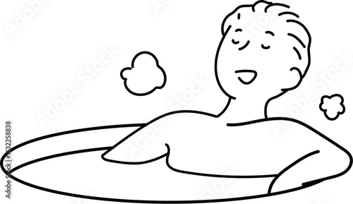 気持ちよく入浴しているお父さん_線画