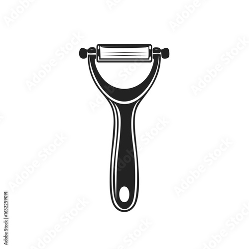 Y shaped vegetable peeler vector icon. Black and white illustration of a kitchen utensil for cooking and food preparation.