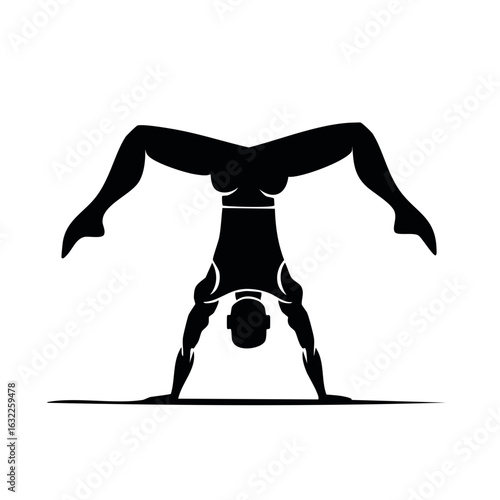 Gymnast Doing a Handstand Exercise Black and White Vector Illustration