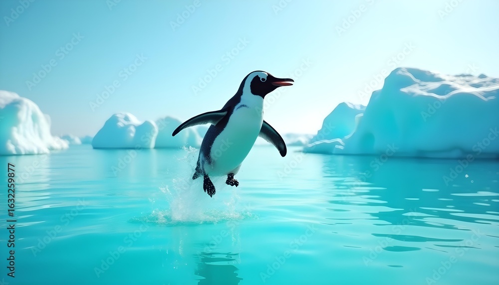 Fototapeta premium penguin jumping on the ice floe. 3d render