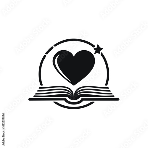 Open Book with Heart and Star Icon Symbolizing Learning Love and Knowledge