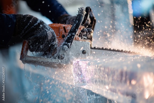 Ice carving with chainsaw