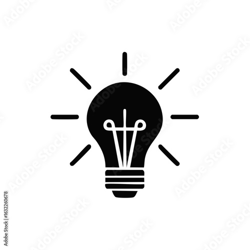 Glowing lightbulb solid glyph icon for concepts of idea innovation and solution