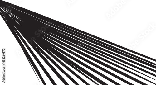 Abstract black lines radiating from a point on a transparent background
