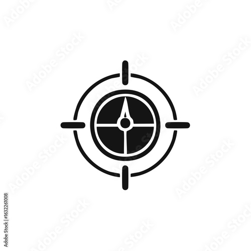 Minimalist compass icon within target reticle aiming for precise navigation and focus