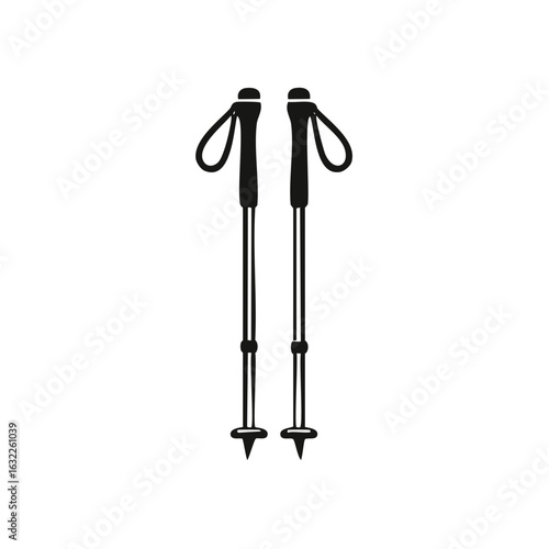 Black outline illustration of two trekking poles