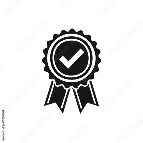 Approved symbol, quality label with checkmark and ribbon for best choice emblem