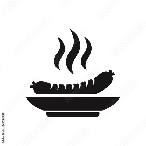 Steaming Hot Sausage Served on Plate Simple Silhouette Icon