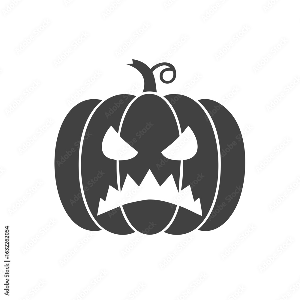 Fototapeta premium Black Halloween pumpkin with scary face graphic on white background