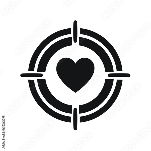Targeting Love Icon Concept: Black Heart Symbol Centered in Sight for Precision, Accuracy and Relationship Focus