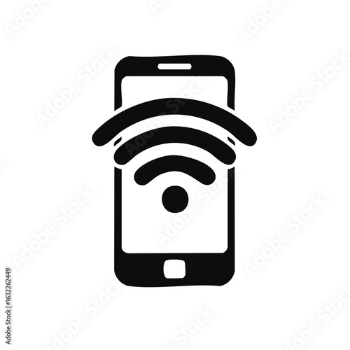 Smartphone with WiFi Wireless Connection Black Glyph Vector Icon