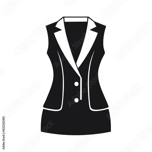 Vest with lapels and buttons. Vector icon of clothing. Silhouette of a sleeveless coat. Suit vest illustration.