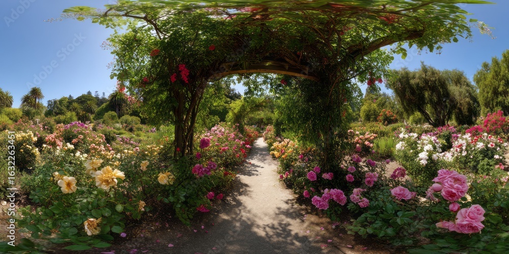 Naklejka premium Vibrant rose garden hdr panoramas 360 degrees