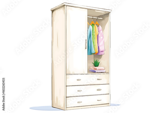 Wardrobe Closet Watercolor Vector Illustration with Transparent Background