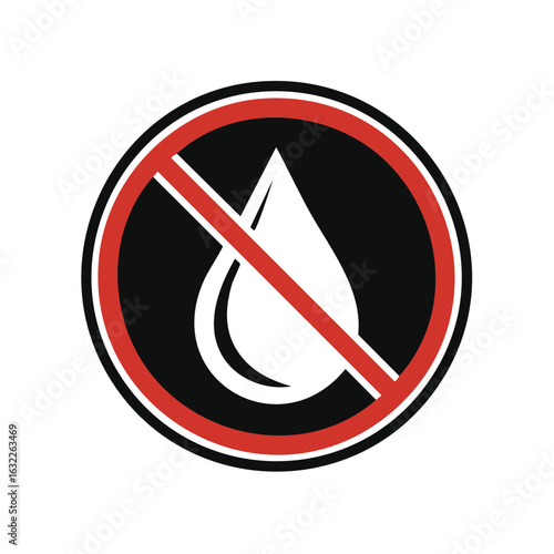 Prohibition symbol over a drop of water, representing no liquids allowed or forbidden liquids