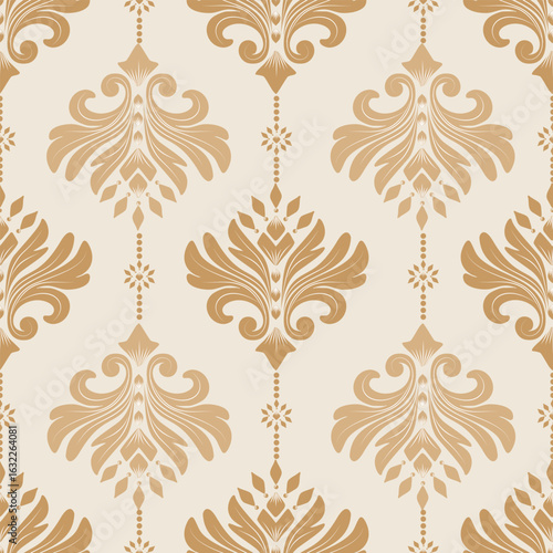 seamless damask pattern with beige and brown floral, vector illustration elegant for textile, wall paper, bedding, curtains, cushion cover, rug, upholstery fabric, scarf, fashion, vintage, Baroque