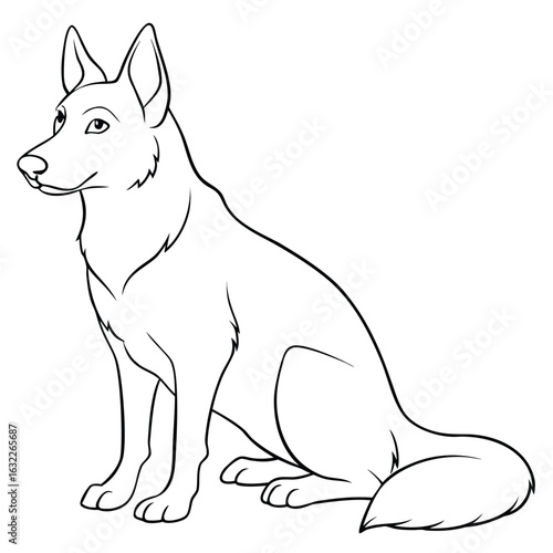 Outline drawing of a German Shepherd dog sitting illustration
