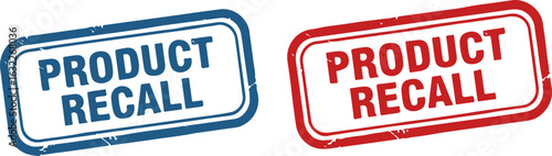 Product recall rubber stamp effect in red and blue on white background