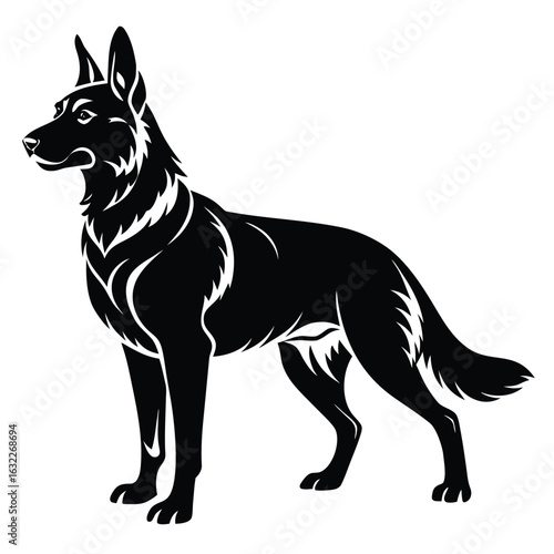 Bold black silhouette of a German Shepherd dog canine