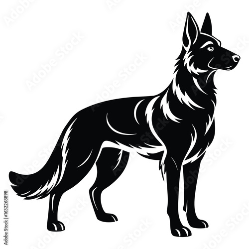 Black silhouette of a German Shepherd dog standing